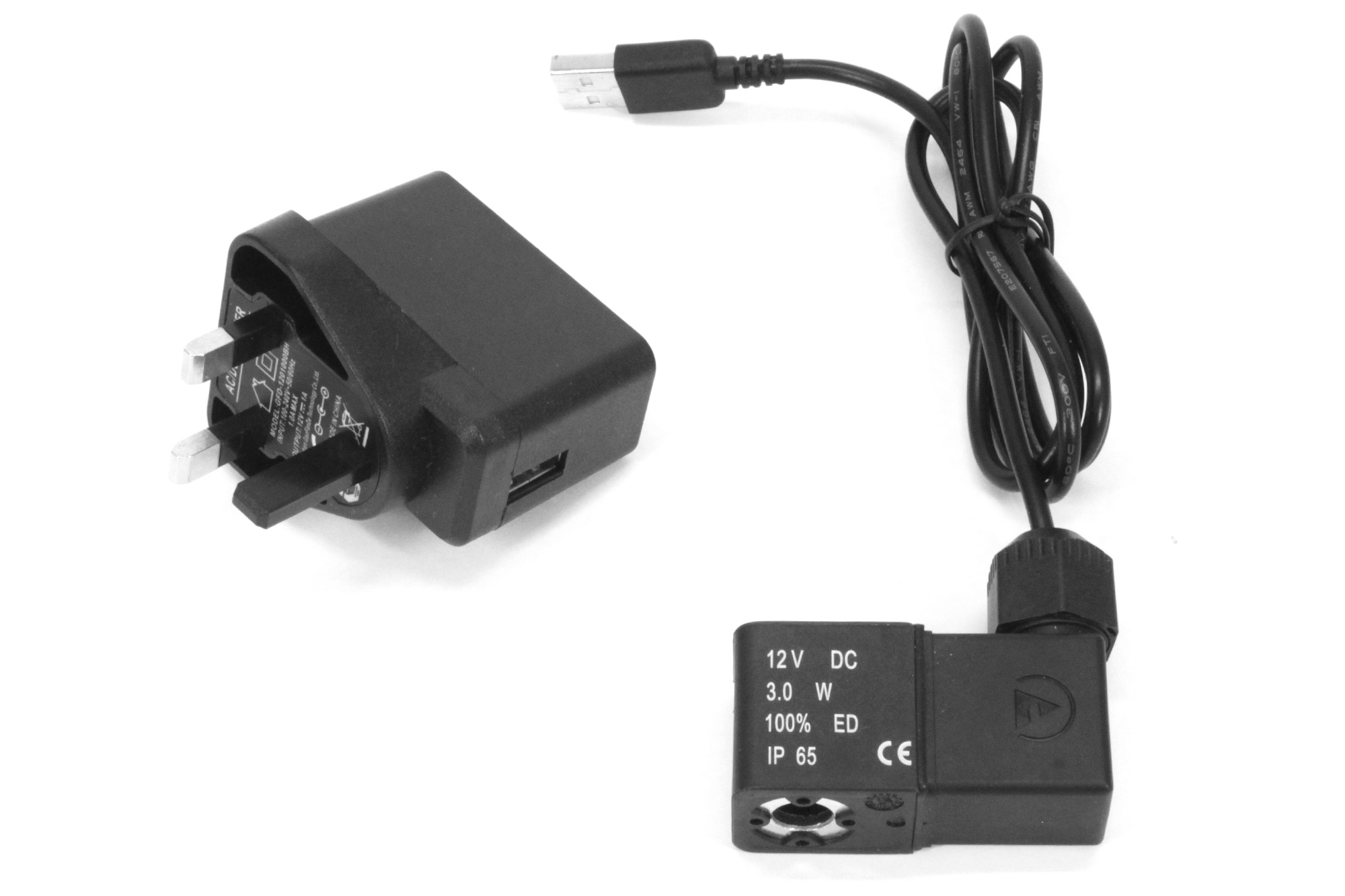 12v DC USB-magnetventil og UK-transformer